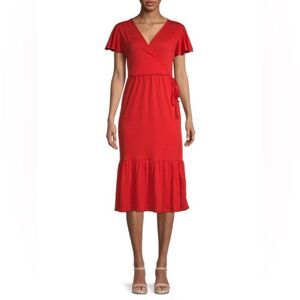 MAX STUDIO Flutter-Sleeve Red Midi Dress Size Small